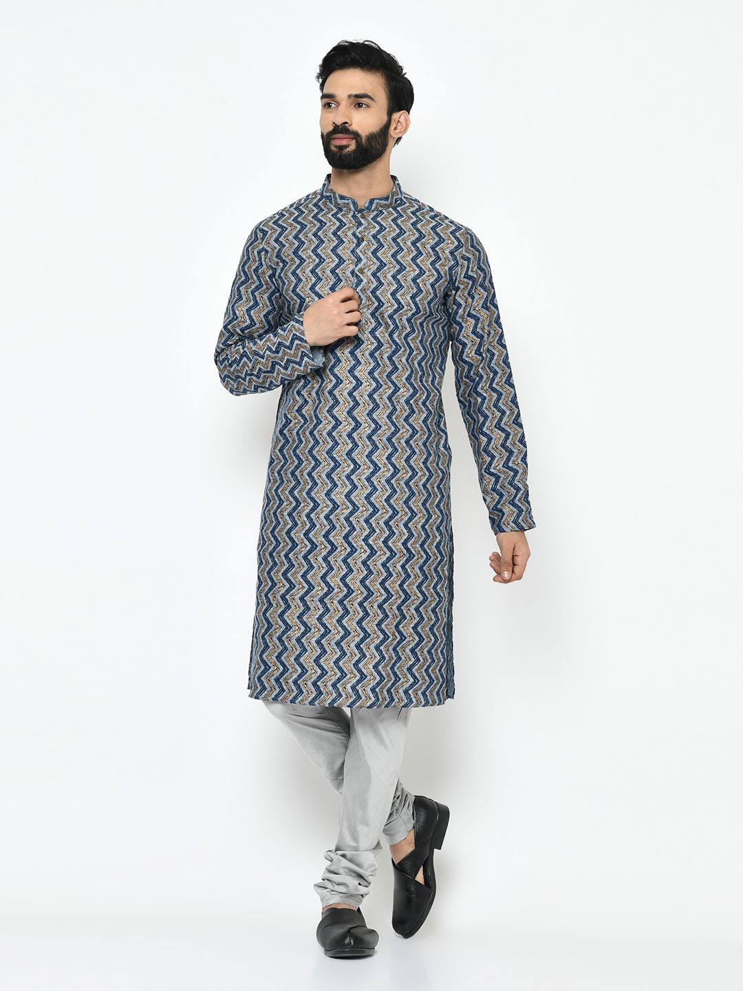Navy Blue Striped Kurta Pyjama Set