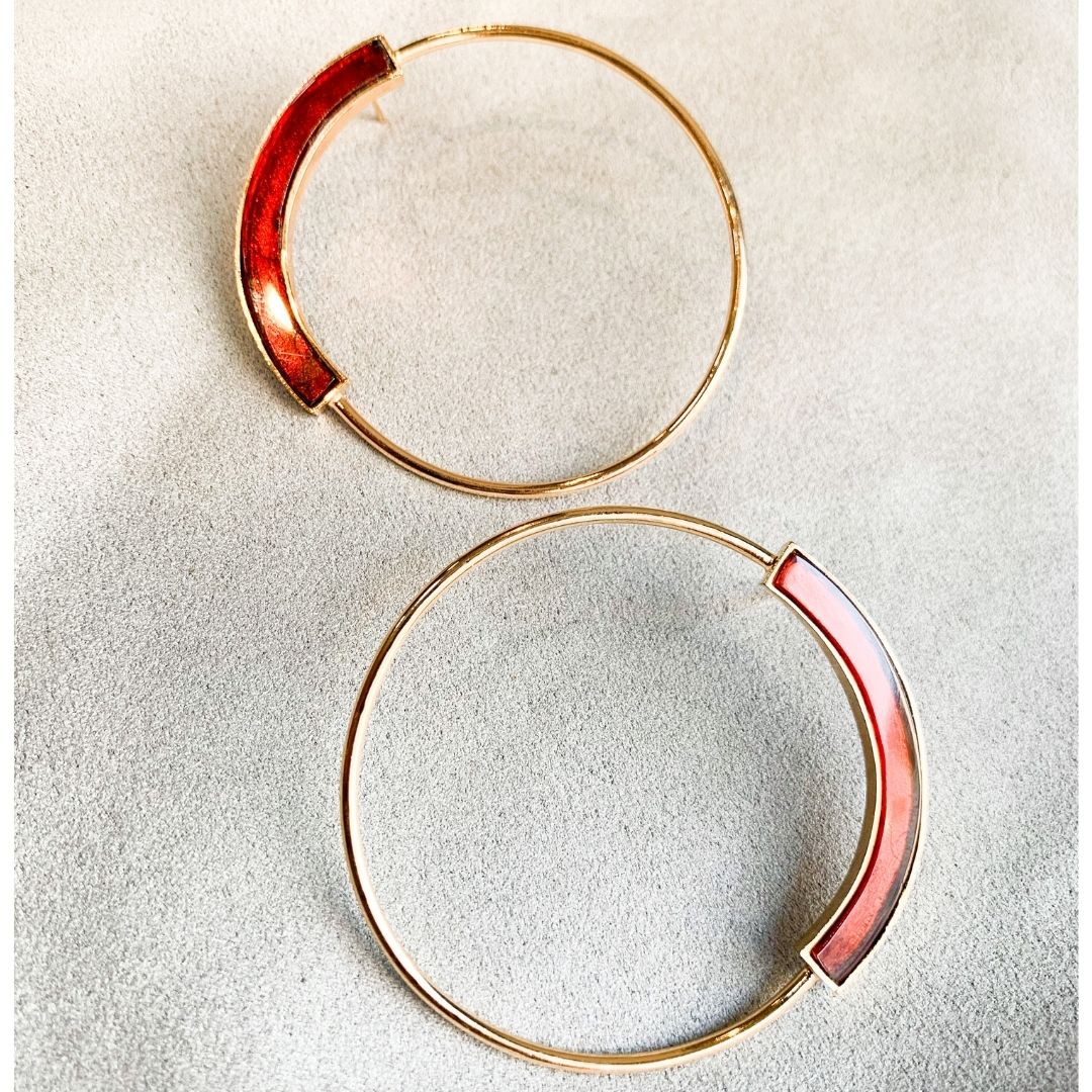 Grande Semi Circle Garnet Hoops