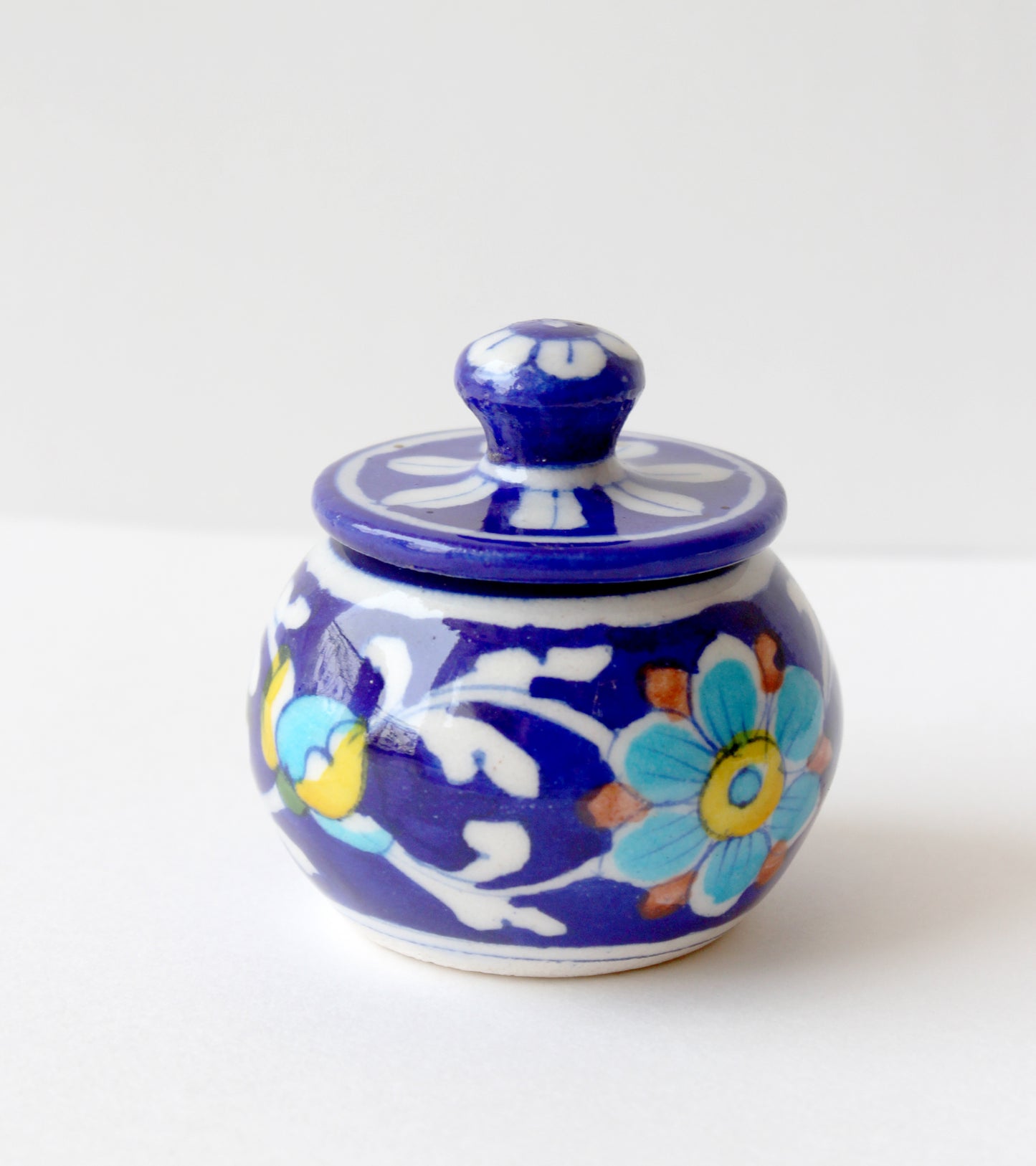 Blue Pottery Floral Design Small Pickle Jar