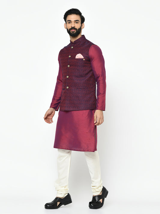 Navy Blue & Glossy Maroon Suit Set