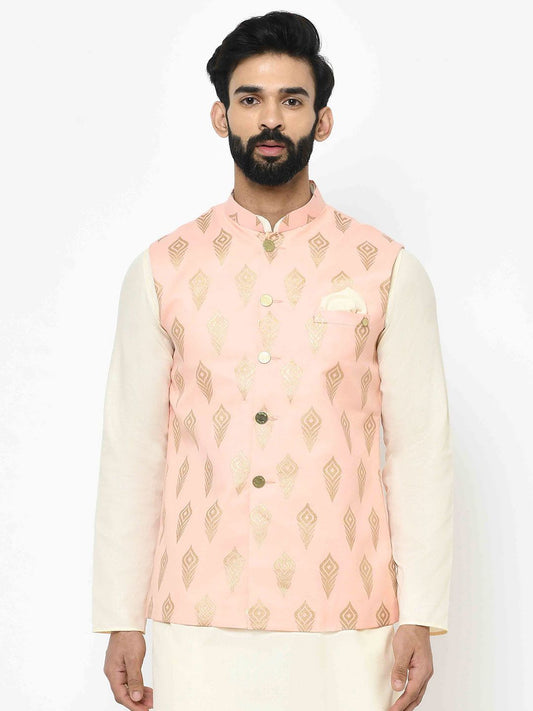 Block Print Light Pink Nehru Jacket