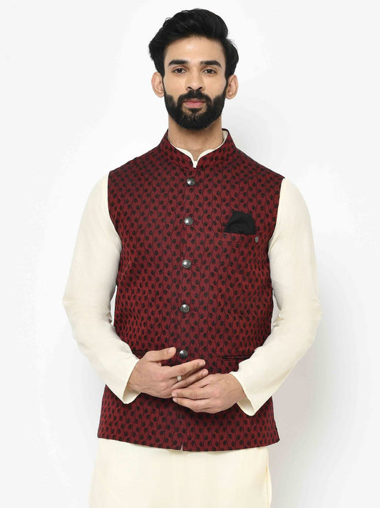 Textured Maroon Nehru Jacket