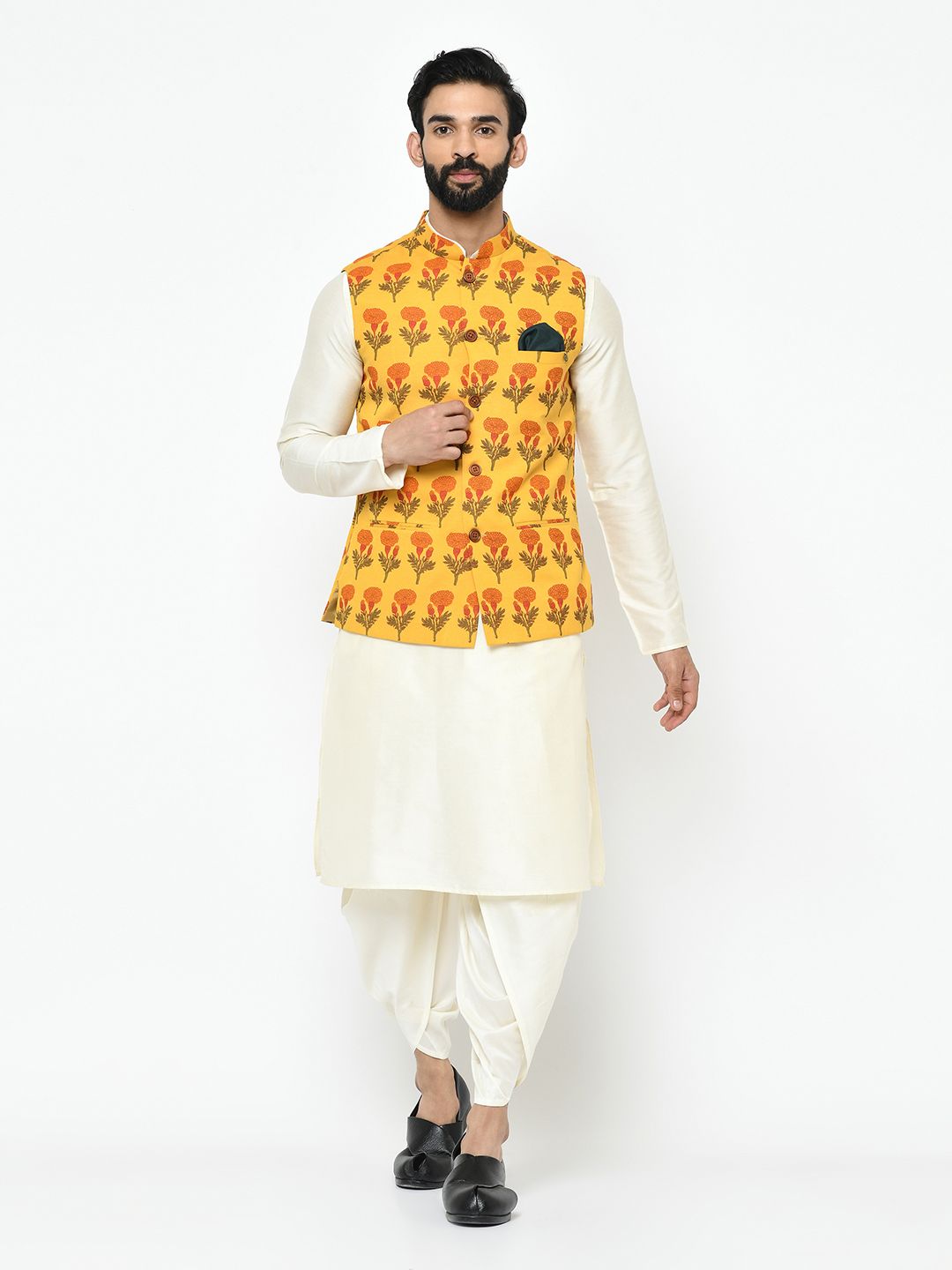 Floral Yellow Nehru Jacket