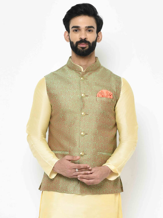 Textured Bright Peach Nehru Jacket