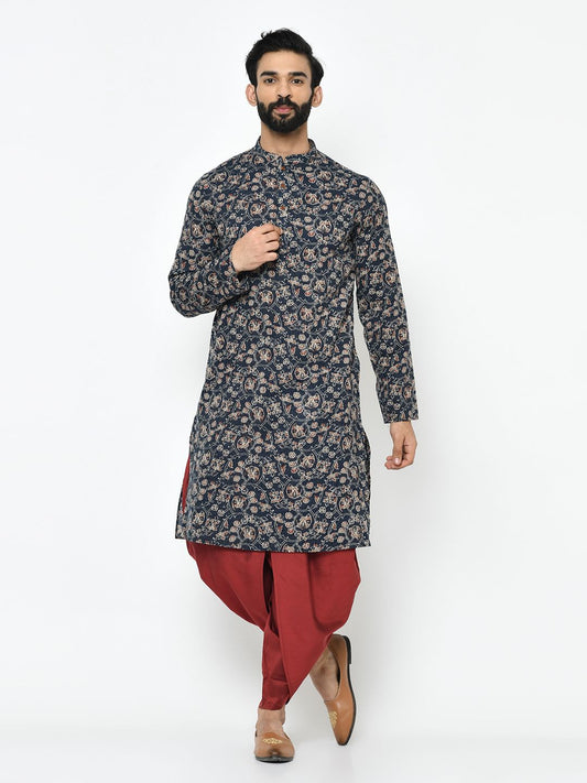 Dark Blue & Red Kurta