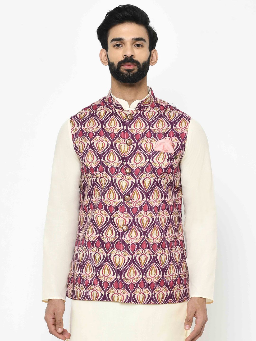 Bright Floral Pink Nehru Jacket