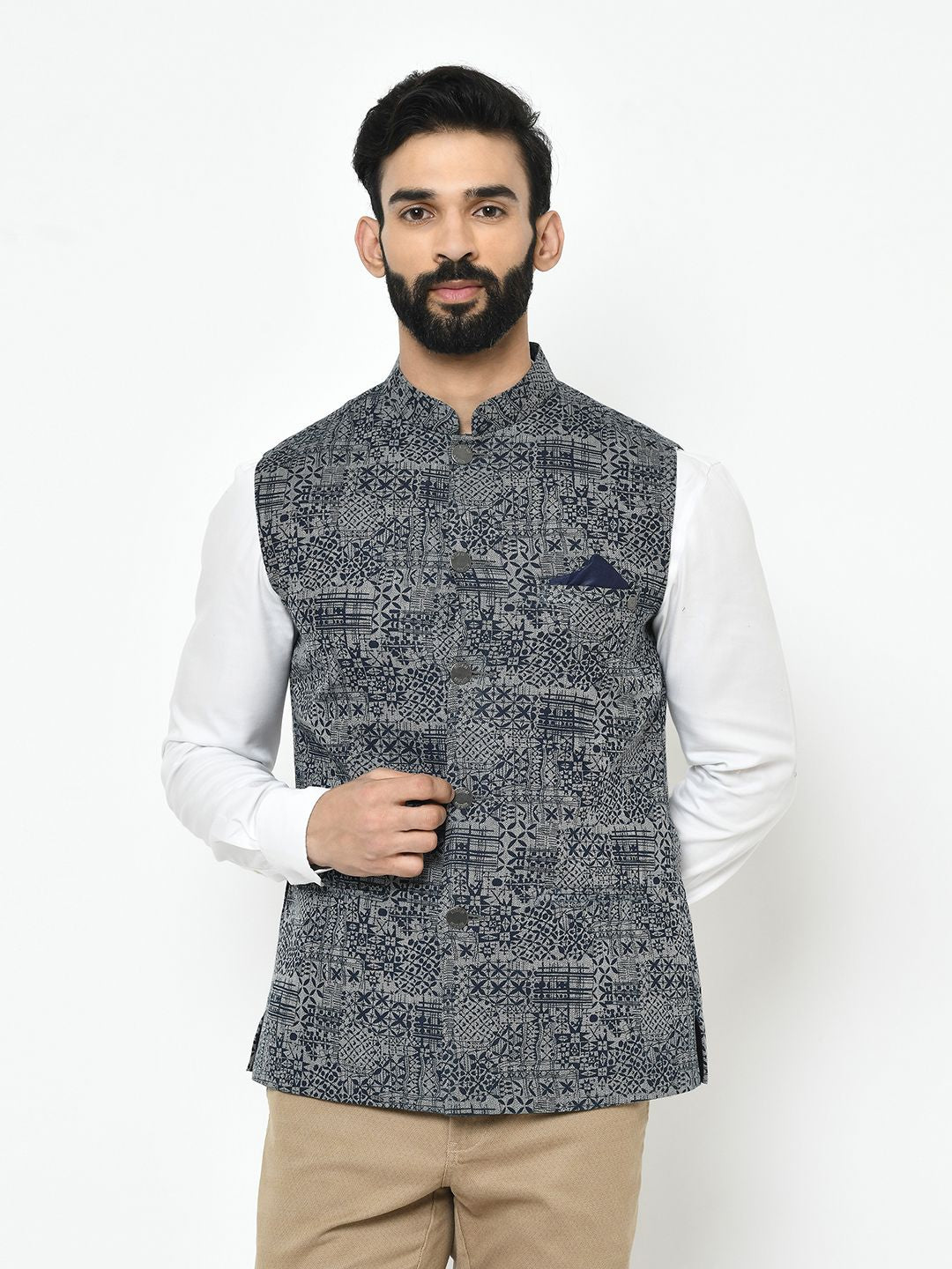 Abstract Grey Nehru Jacket