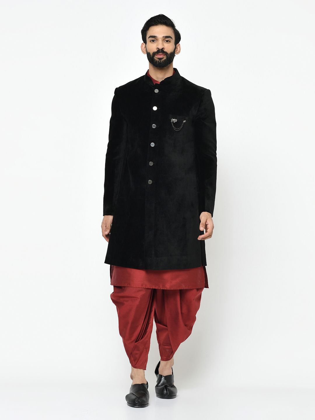 Dark Black & Red Sherwani