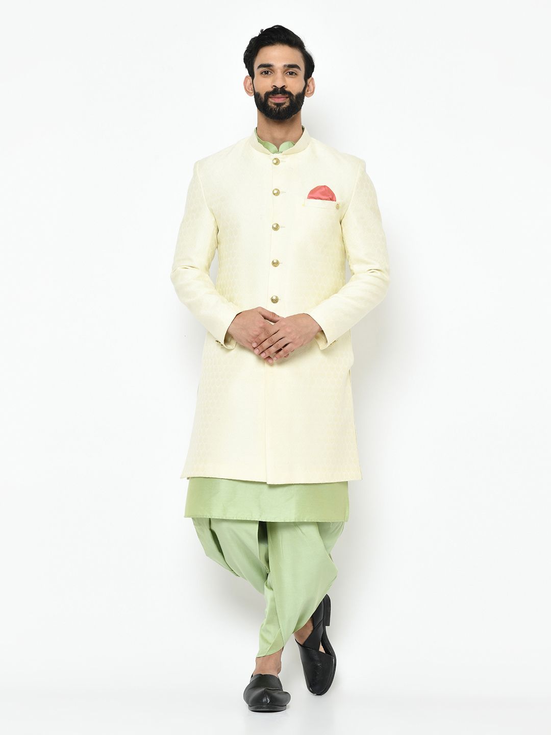 Light White & Green Sherwani