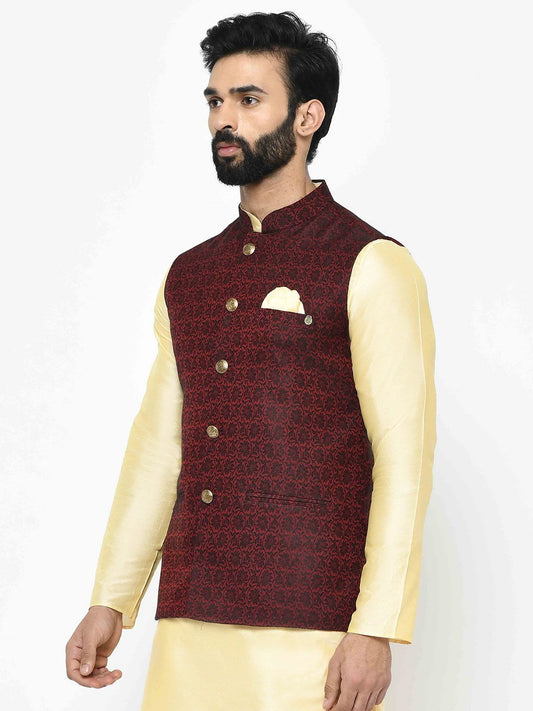 Bright Textured Maroon Nehru Jacket