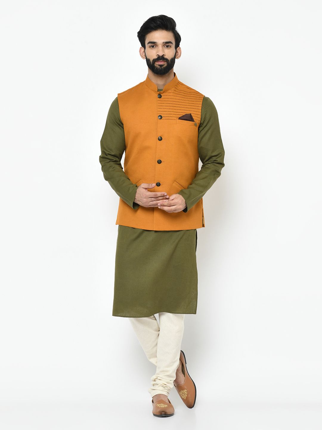 Stylish Mustard & Green Kurta Pyjama Set