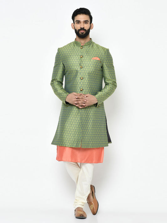 Dark Green & Peach Sherwani