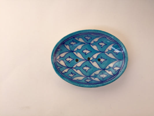 Blue Potter Leaf Design Soap Dish Blue
