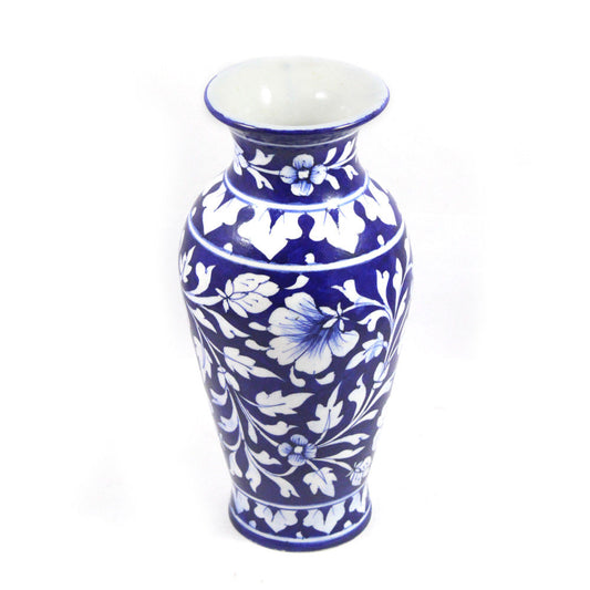 Blue Pottery Floral Design Pot 20x10 Blue