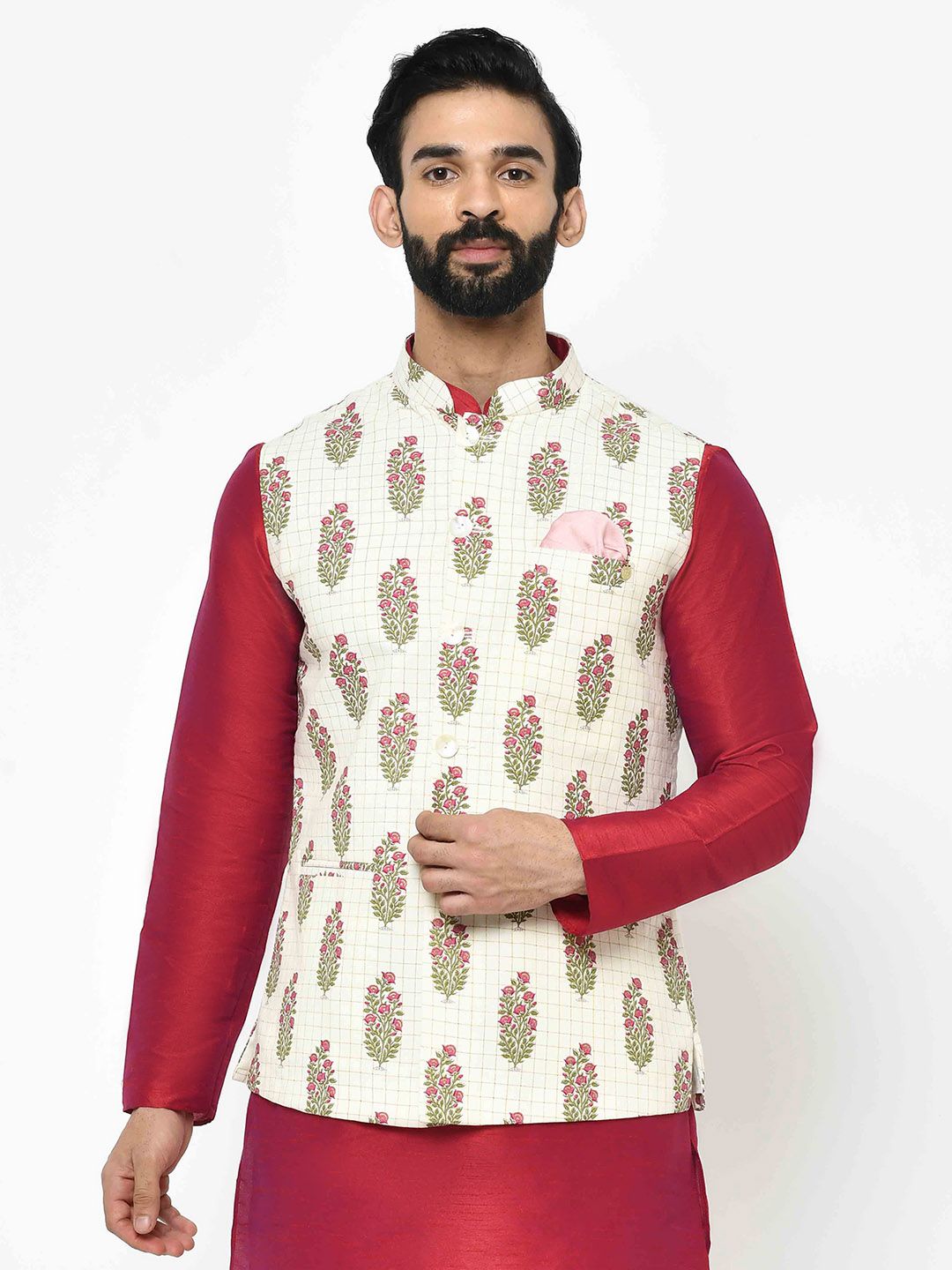 Floral White Nehru Jacket