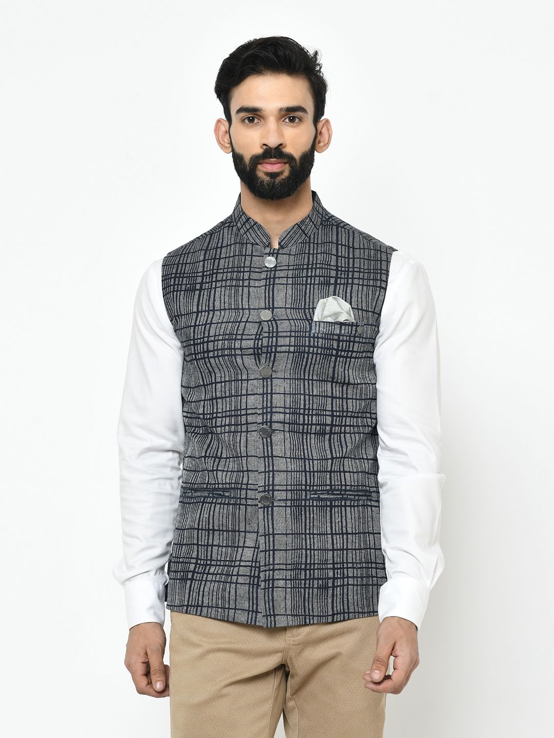 Checks Grey Nehru Jacket