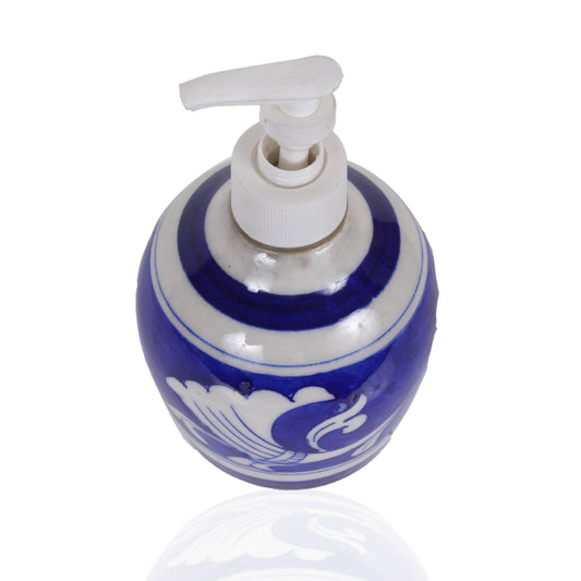 Blue Pottery Floral Design Soap Dispenser