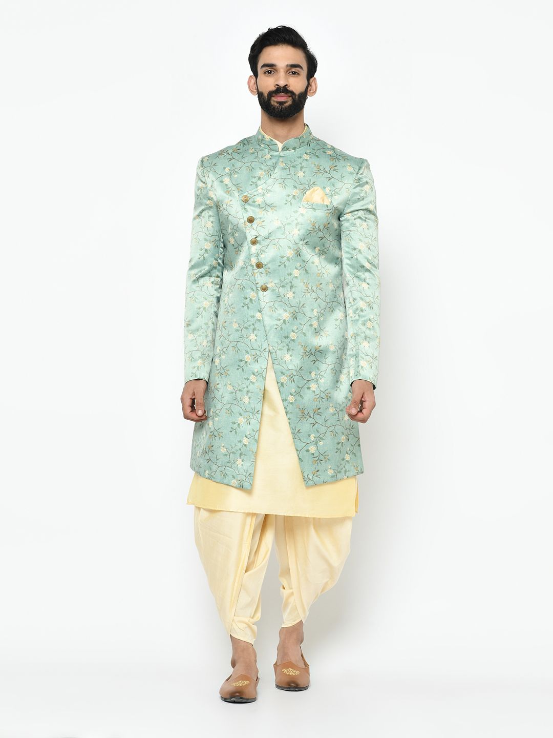 Fluorescent Green & Cream Sherwani