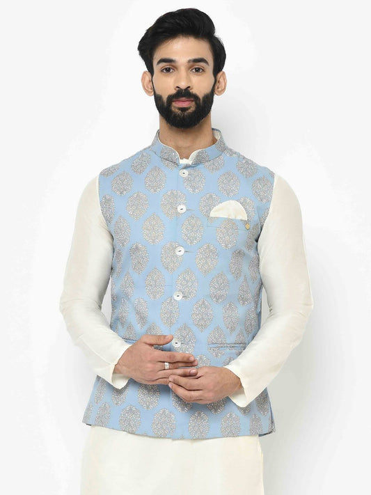 Floral Blue Nehru Jacket