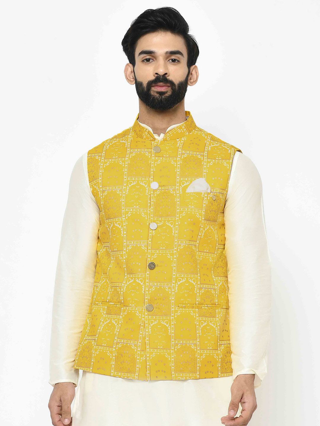 Abstract Yellow Nehru Jacket