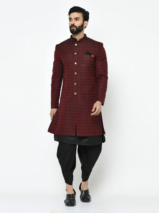 Dark Maroon & Black Sherwani