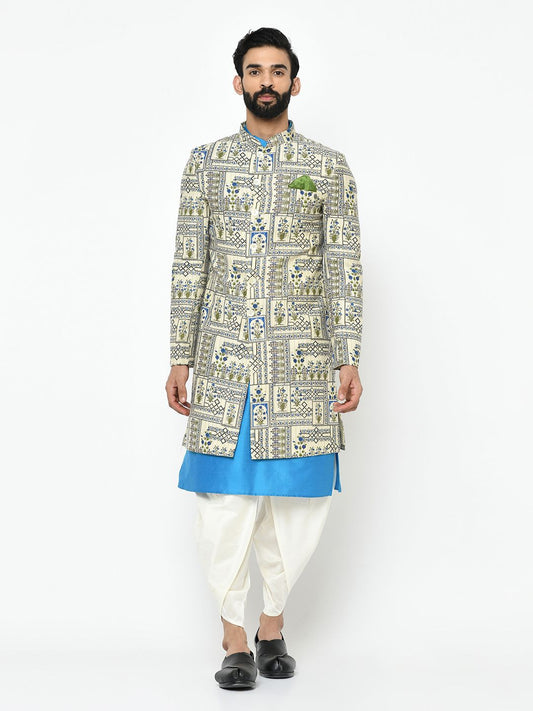 Multi White & Blue Sherwani