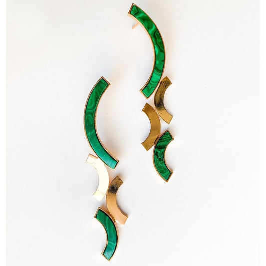 Malachite Back to Back Long Semi Circle Earring