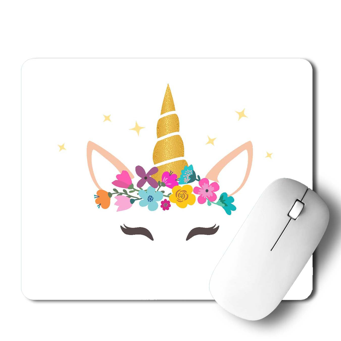 Caticorn With Horn And Flower  Mouse Pad