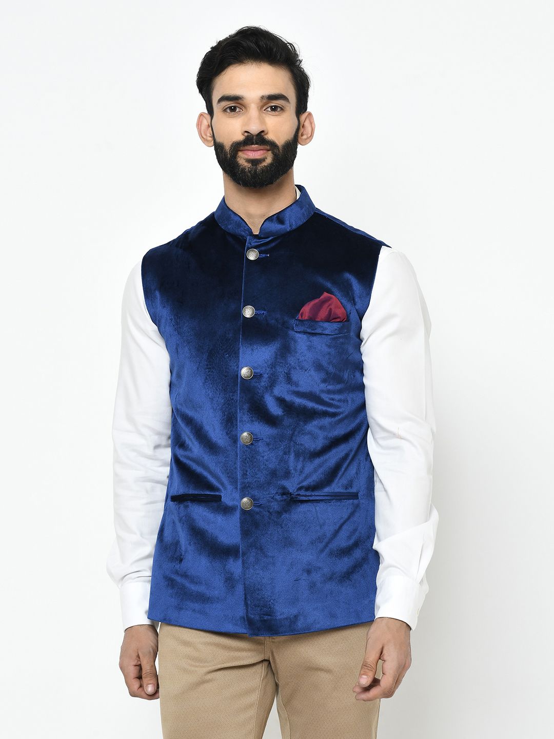 Velvet Blue Nehru Jacket
