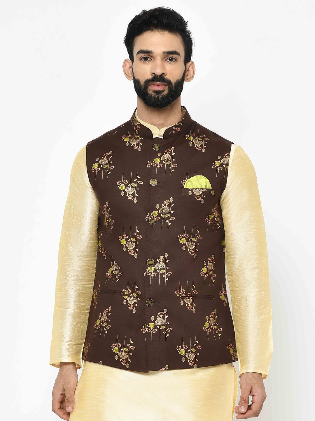 Dark Brown Leaf Nehru Jacket
