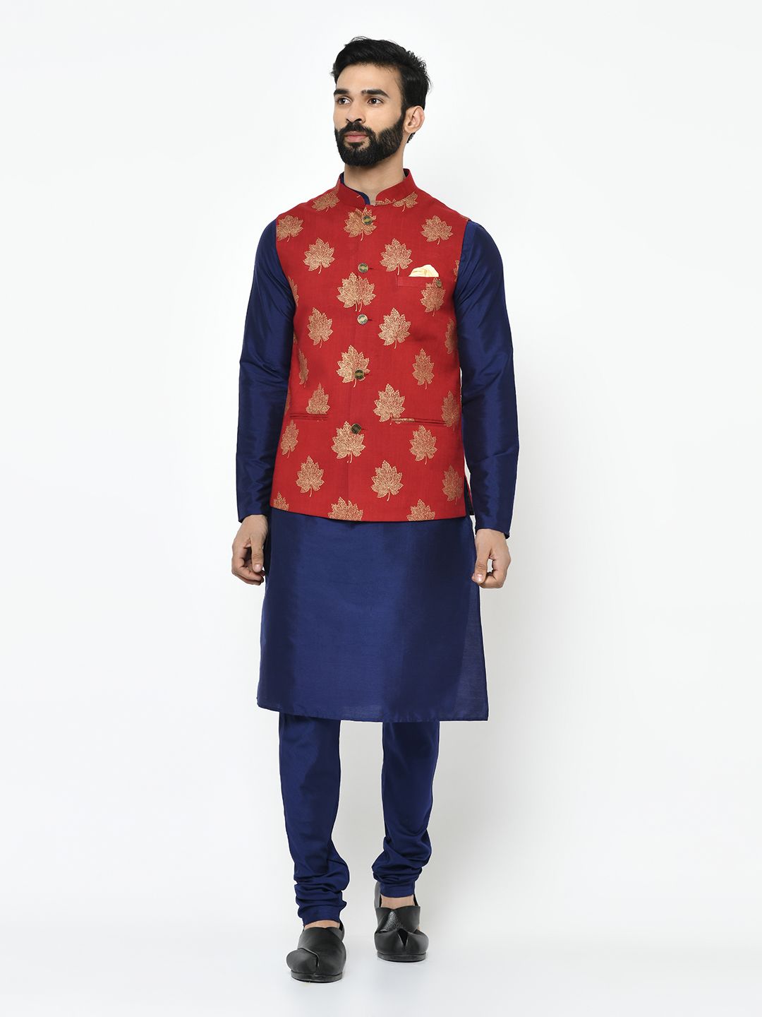 Solid Navy Blue & Red Suit Set