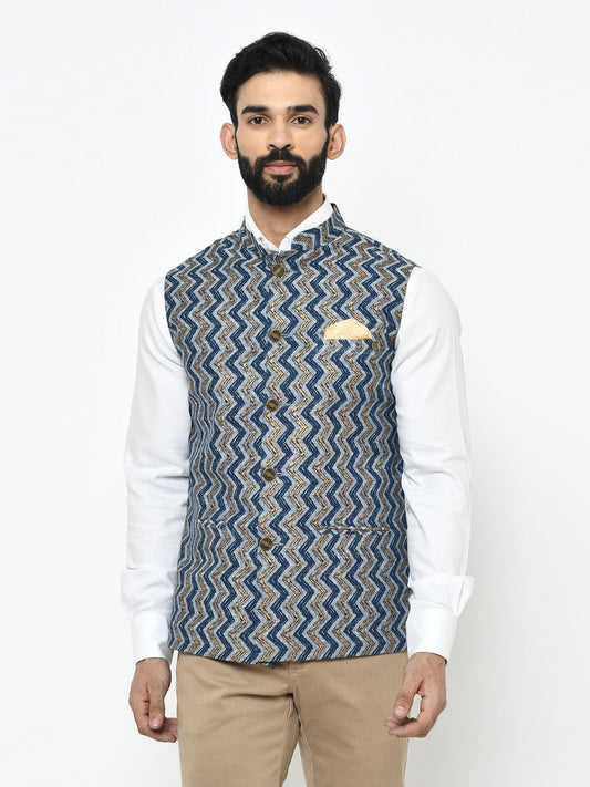 Stripes Blue Nehru Jacket