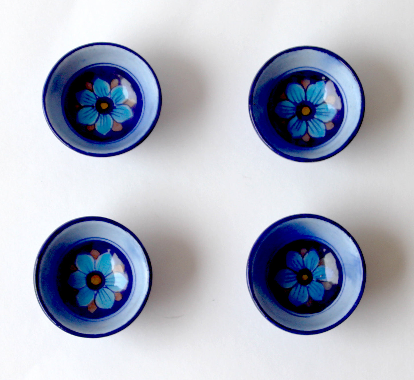 Blue Pottery Flower Design Small Circle Bowl