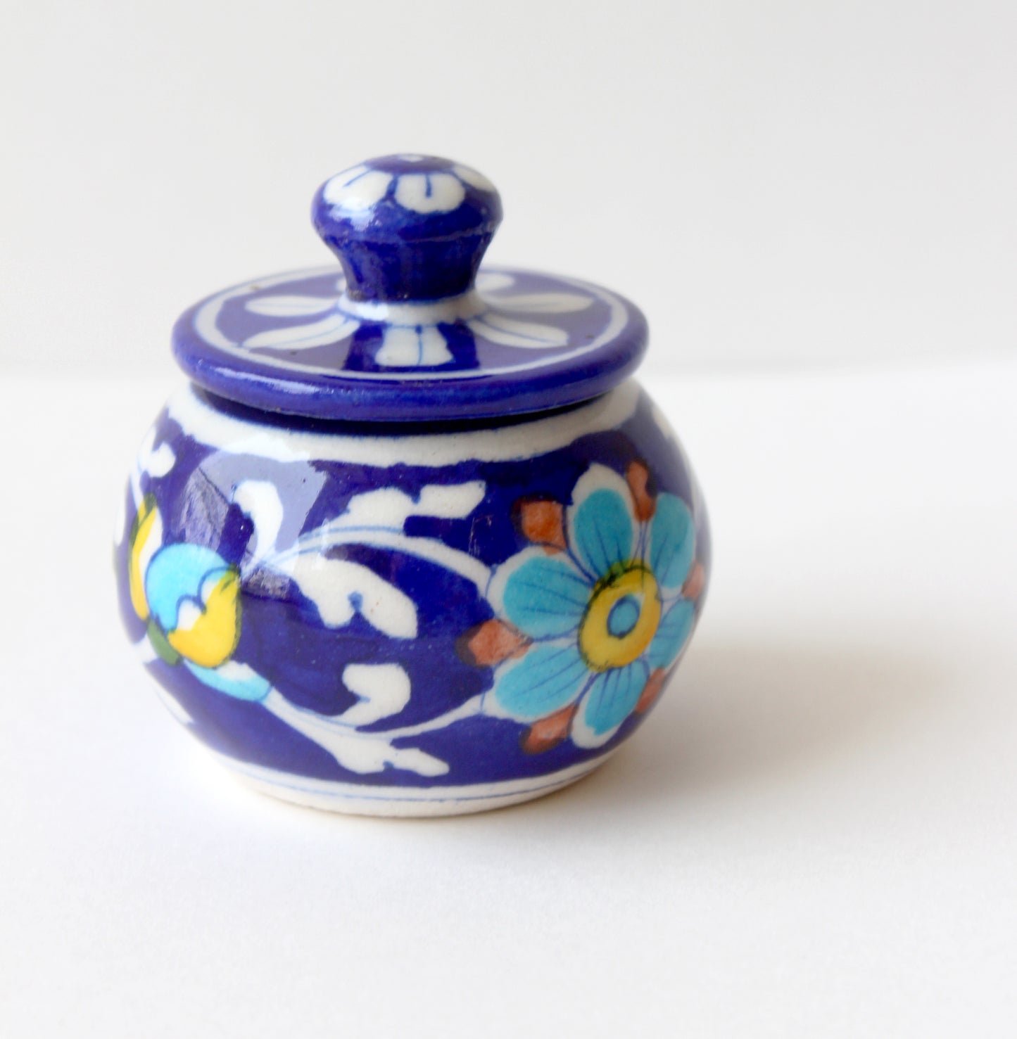 Blue Pottery Floral Design Small Pickle Jar