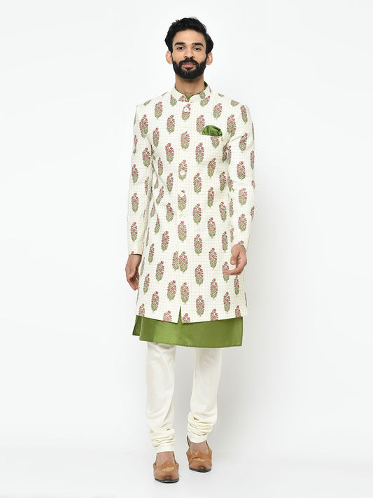 White & Green Sherwani