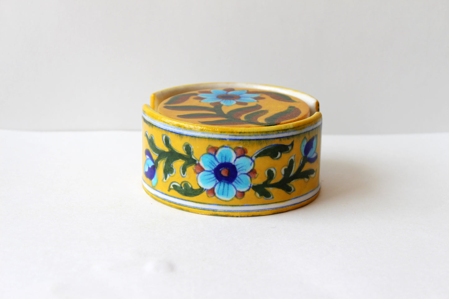 Blue Pottery Floral Designer Tea Coasters