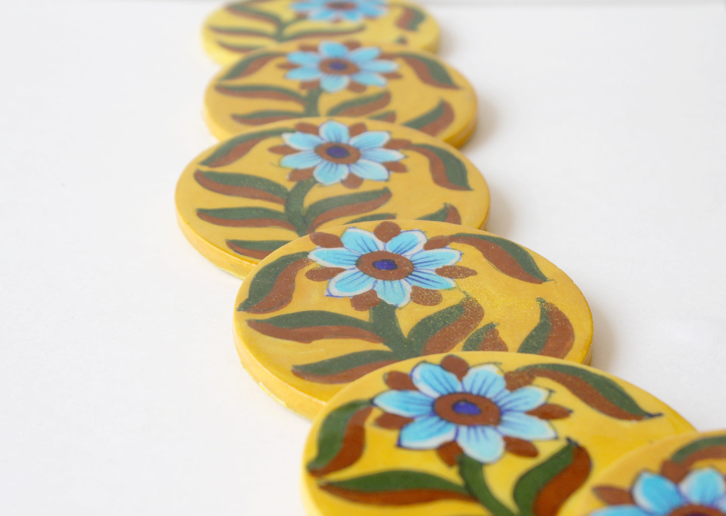 Blue Pottery Floral Designer Tea Coasters