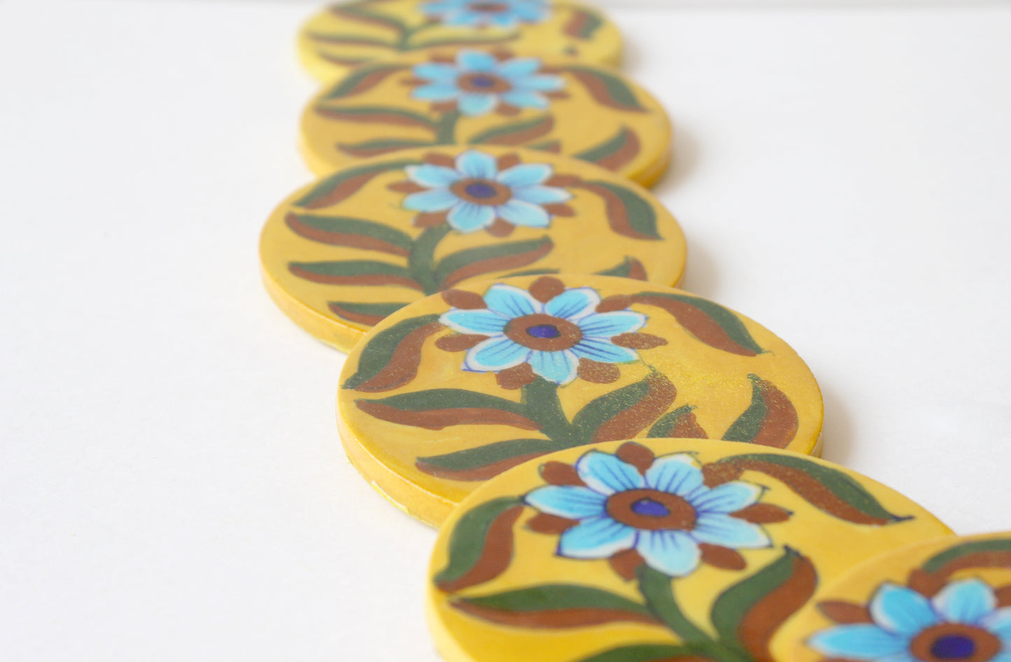 Blue Pottery Floral Designer Tea Coasters