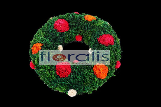 Corn Grass with Sola Flower Wreath 32Cms