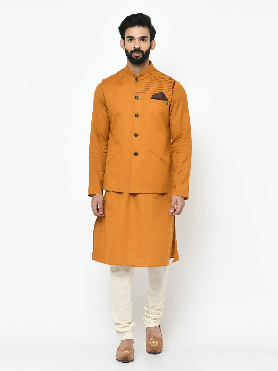 Mustard Pintucks Kurta Pyjama Set