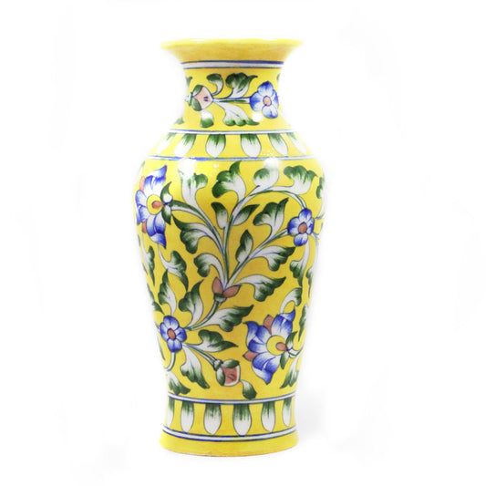 Blue Pottery Floral Design Pot 20x10 Yellow
