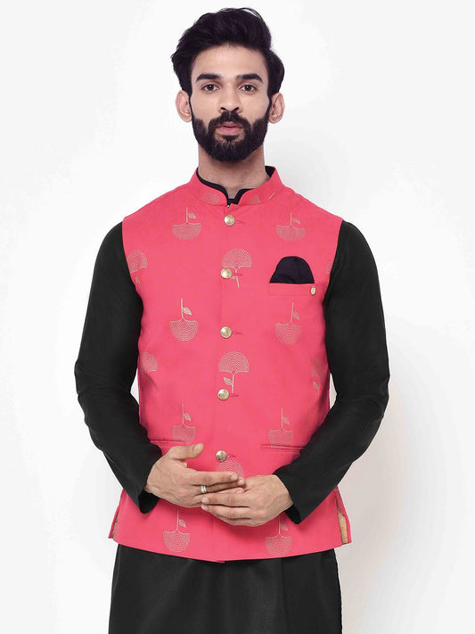 Block Print Pink Nehru Jacket