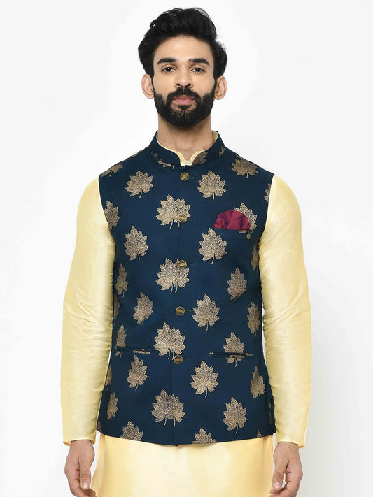 Navy Blue Leaf Nehru Jacket