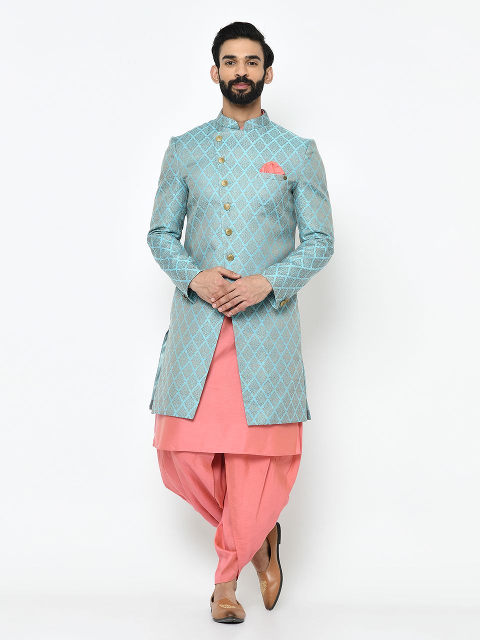 Sky Blue & Pink Sherwani