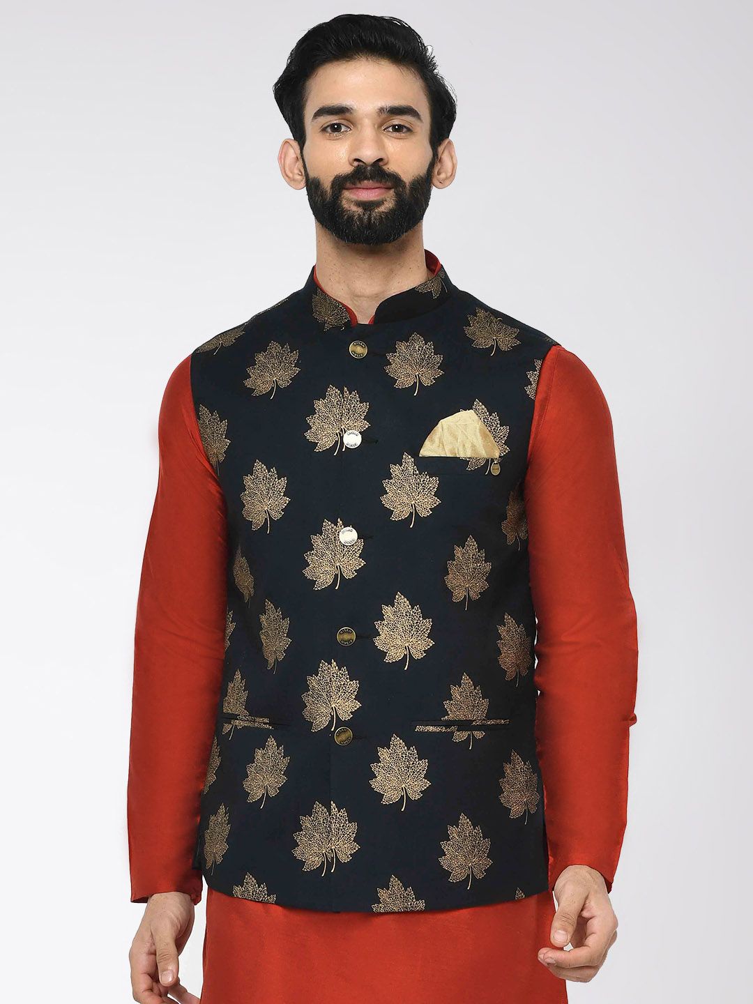 Buy online Solid Golden Jacquard Nehru Jacket from Jackets for Men by  Printcultr for ₹949 at 73% off | 2024 Limeroad.com