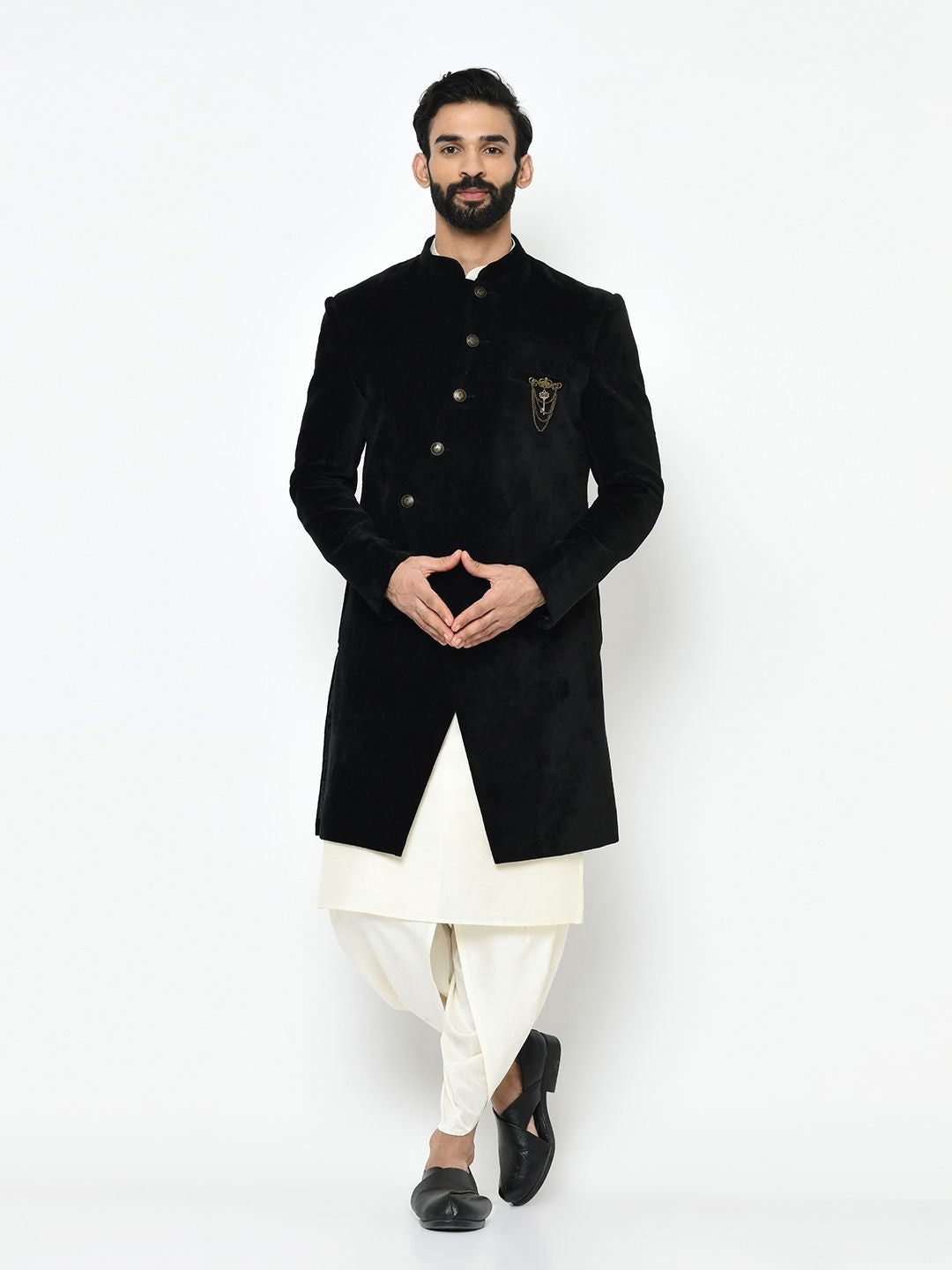 Bright Black & White Sherwani