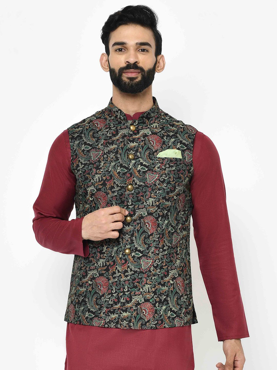 Floral Black Nehru Jacket