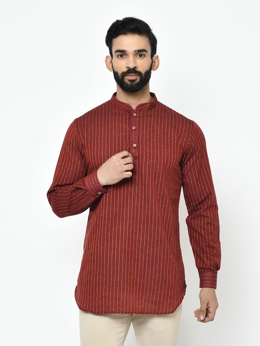 Striped Maroon Short Kurta