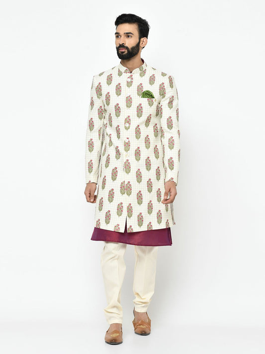 White & Red Sherwani