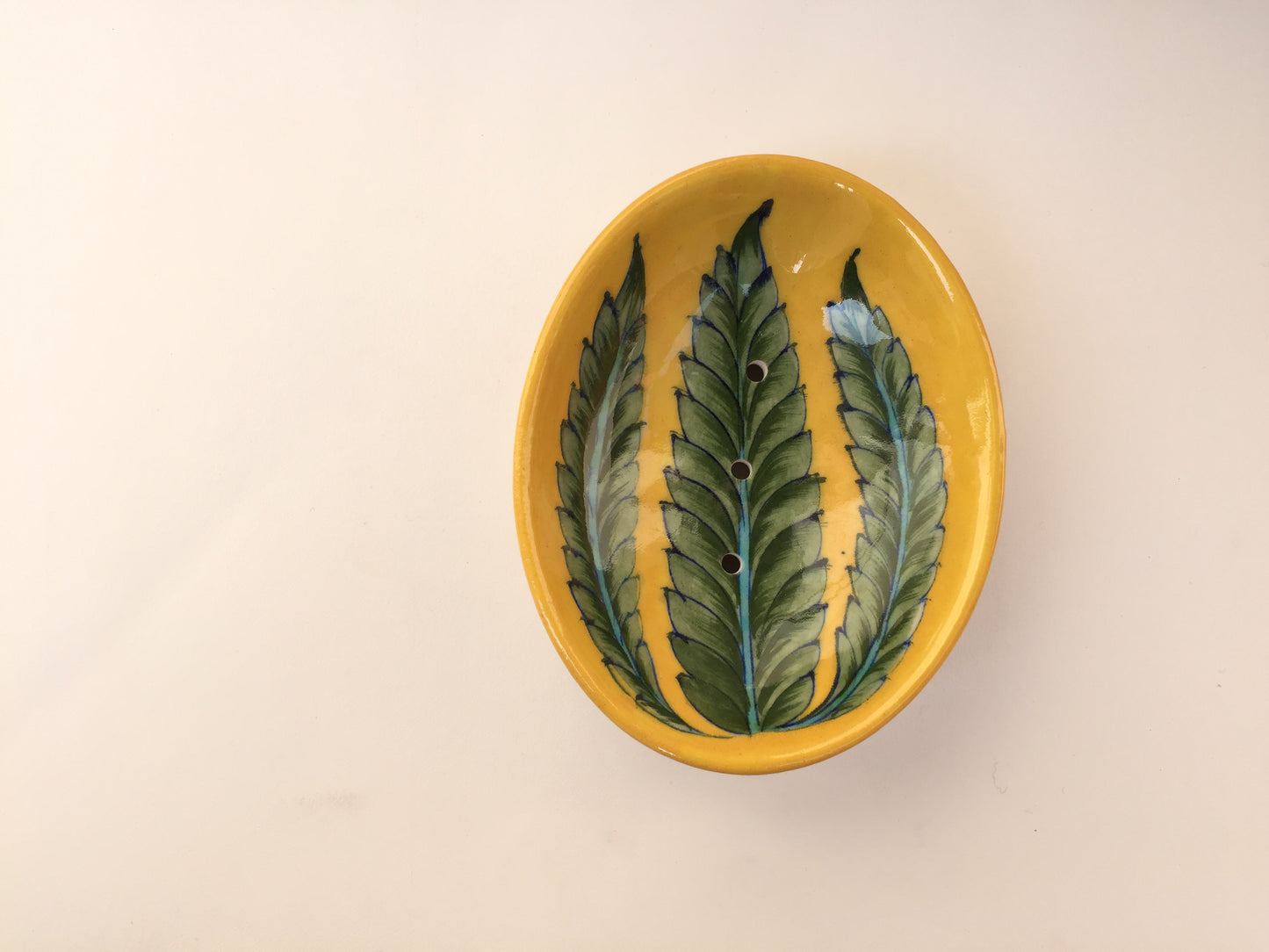 Blue Pottery Leaf Design Soap Dish